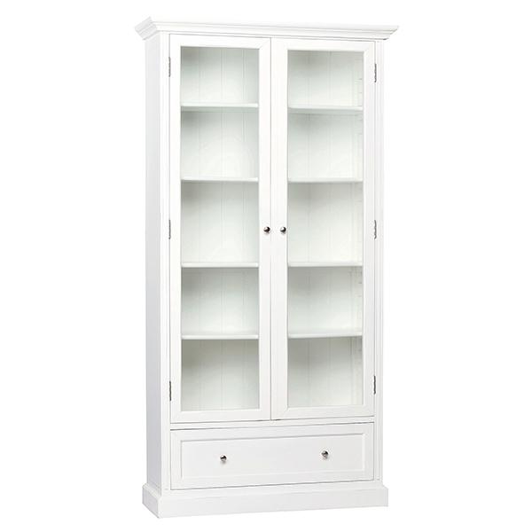 Victoria Distressed White Glass Display Cabinet