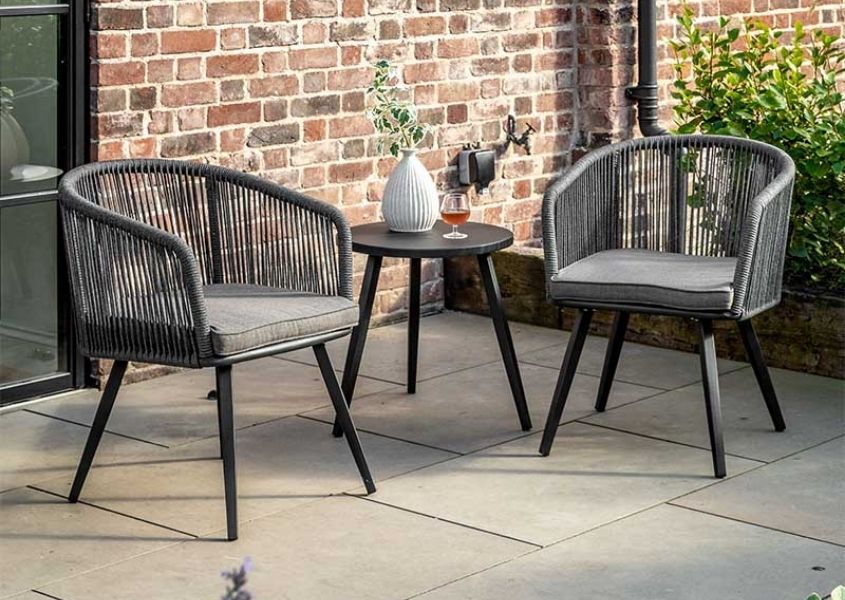 patio bistro set with two chairs and small side table