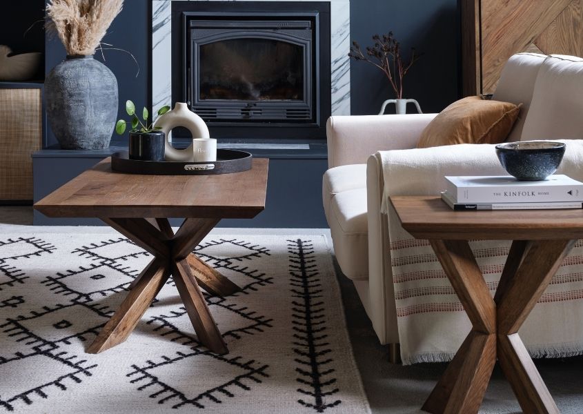 rustic coffee table and side table with star-shaped legs