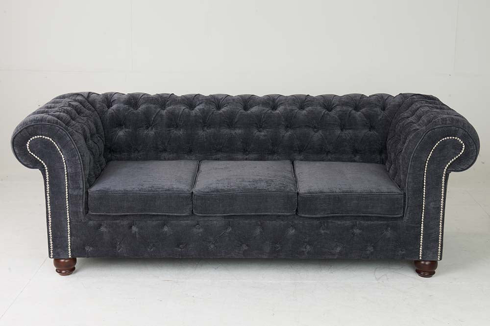 3 Seater Grey Velvet Chesterfield Sofa
