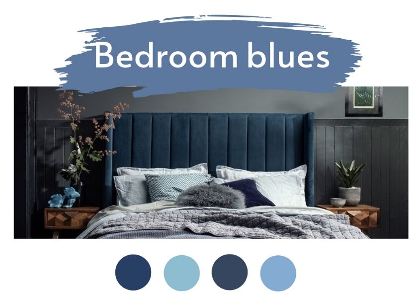 bedroom blues makeover styling ideas with dark blue velvet bed frame