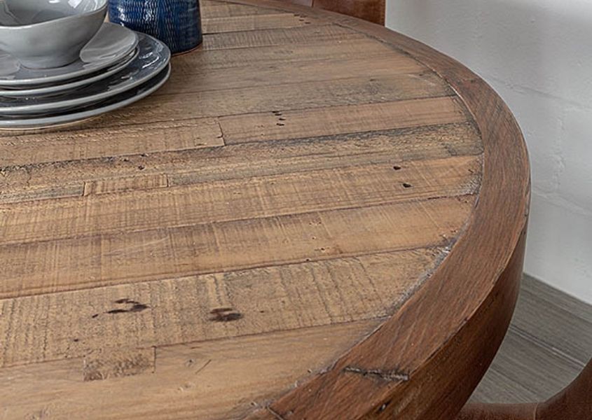round reclaimed wood dining table
