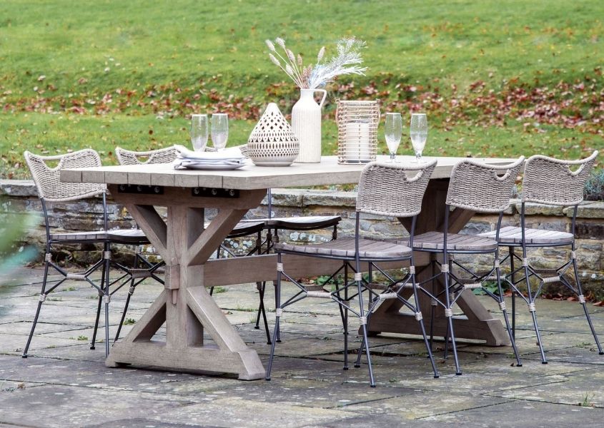 teak garden table with wooden garden chairs