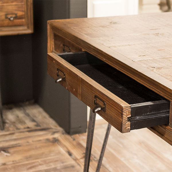 Barclay Reclaimed Wood Dining Table open Drawer