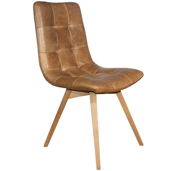 Brown Leather Dining Chair with Angled Legs