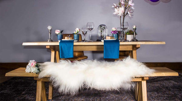 Allegro Oak Dining Table and Sheepskin Rug