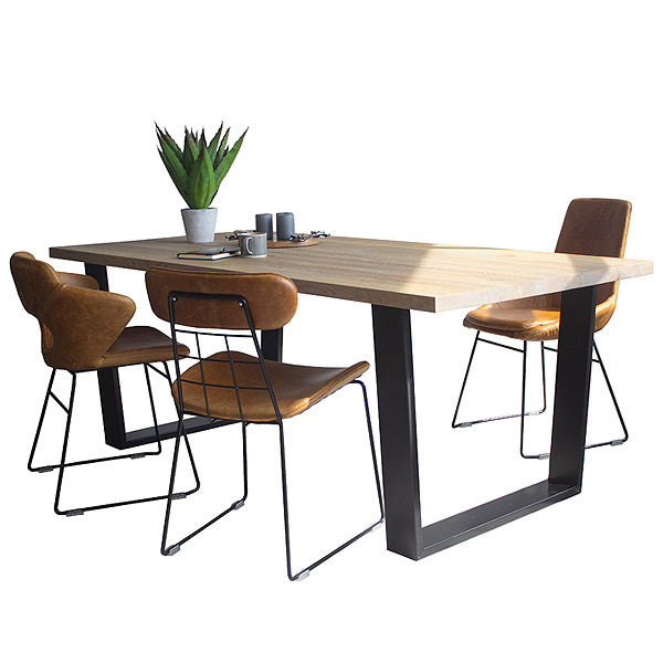 Amalfi U Bar Oak Dining Table and 3 Leather Chairs