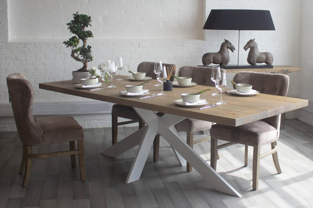 Oak Dining Table with Velvet Dining Chairs