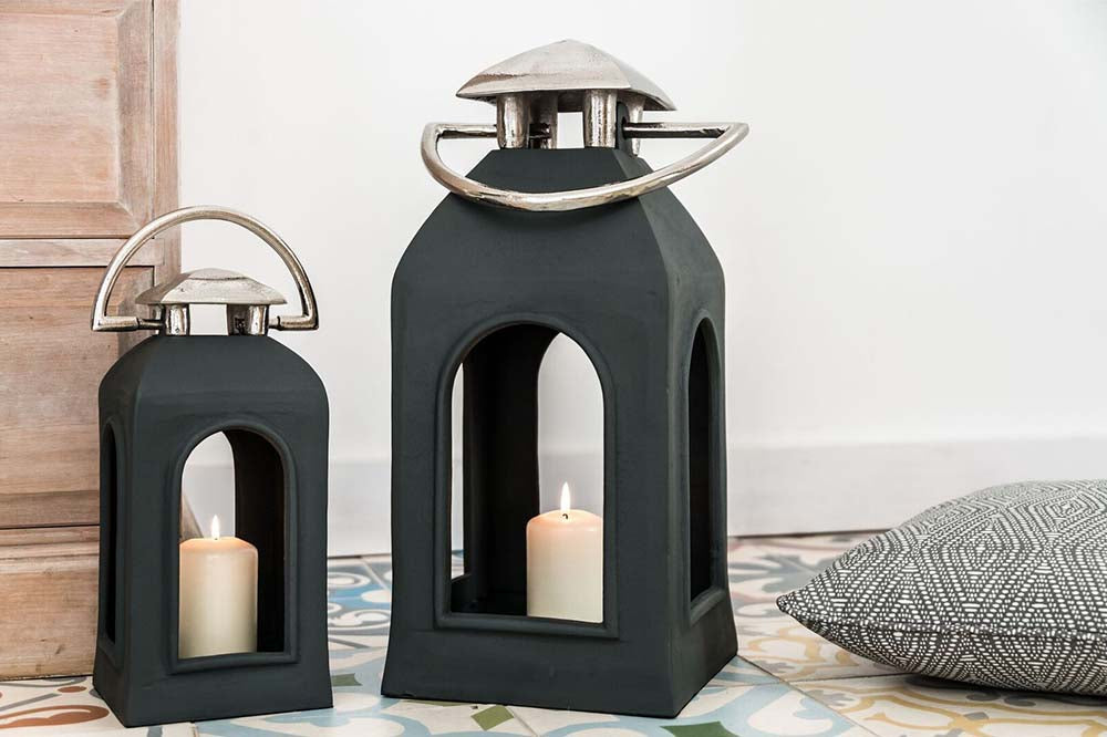 2 Anthracite Lanterns with Candles