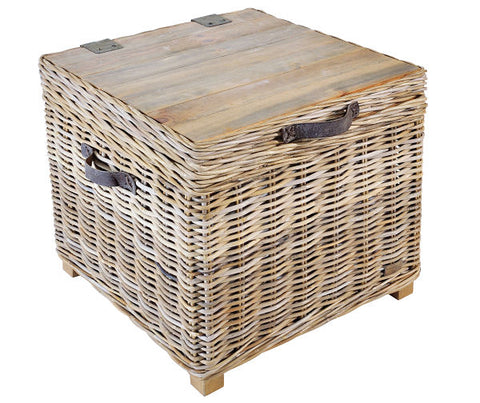 Medium storage side table made of wicker and wood