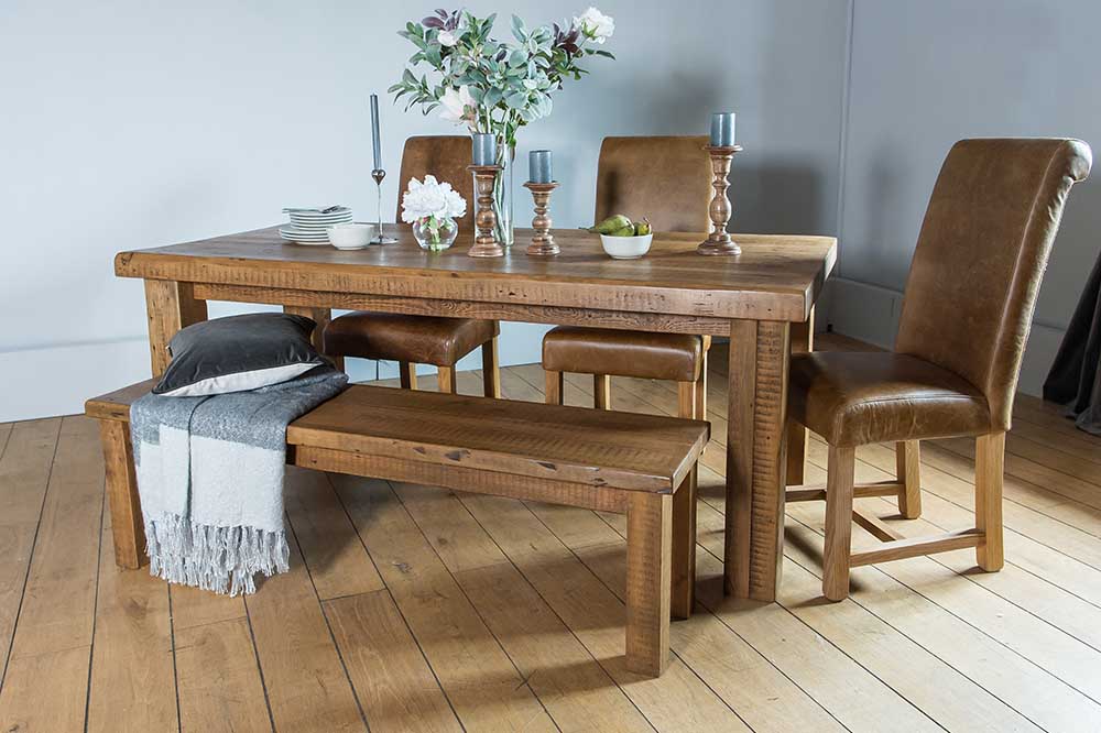 Beam Reclaimed Wood Dining Table and Bench