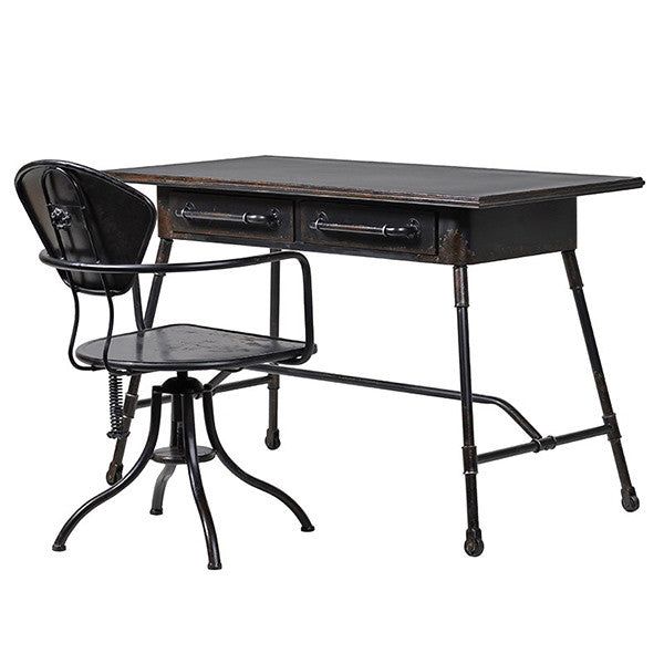 Black Iron Office Desk with Chair