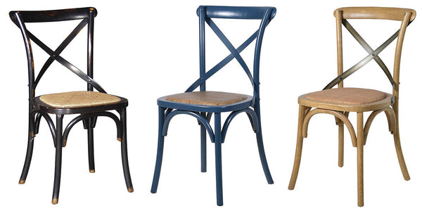 Blue Cross Back Dining Chair pair