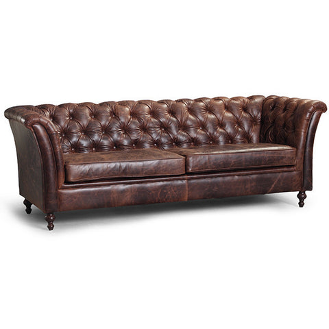 Caesar Brown Leather 3 Seater Chesterfield Sofa