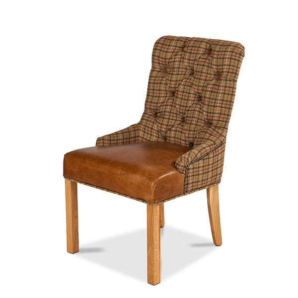 Castello Leather Dining Chair in Harris Tweed and Leather