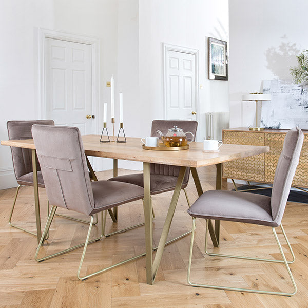 Chalfont Industrial Wood Dining Table and Velvet Chairs