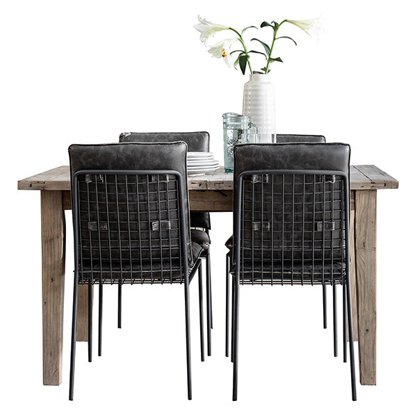 Reclaimed Wood Dining Table and Faux Leather Dining Chairs