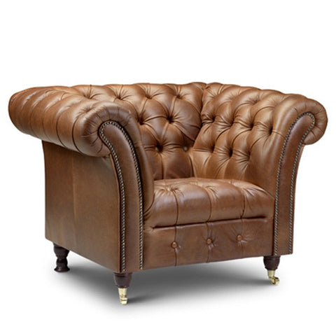 Chesterfield brown leather armchair for reception
