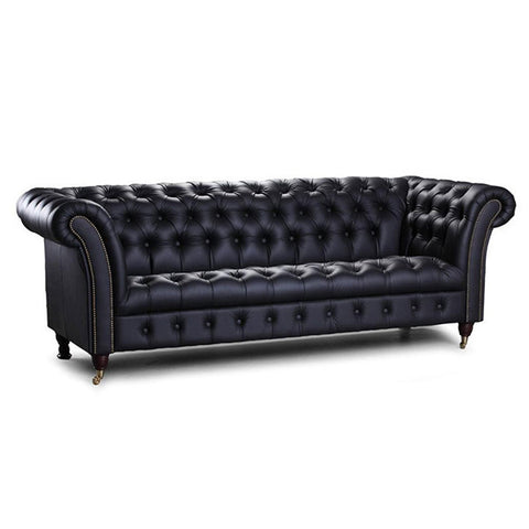 Chester Club Black Cerato Leather Sofa for Living Room