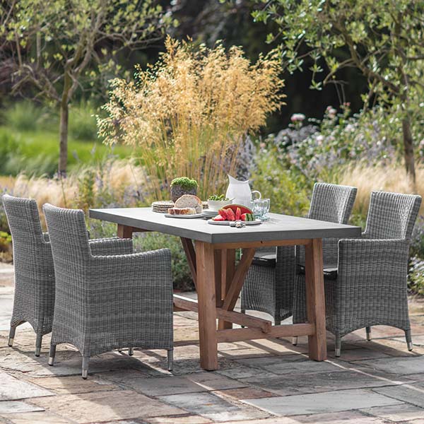 Chilson Dining Table and Rattan Dining Chairs