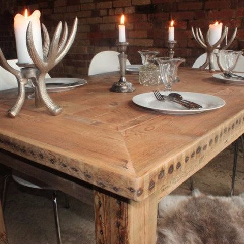 Rustic Inlay Reclaimed Wood Dining Table