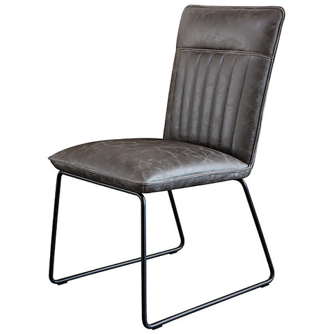 Dark brown faux leather dining chair on black metal legs 