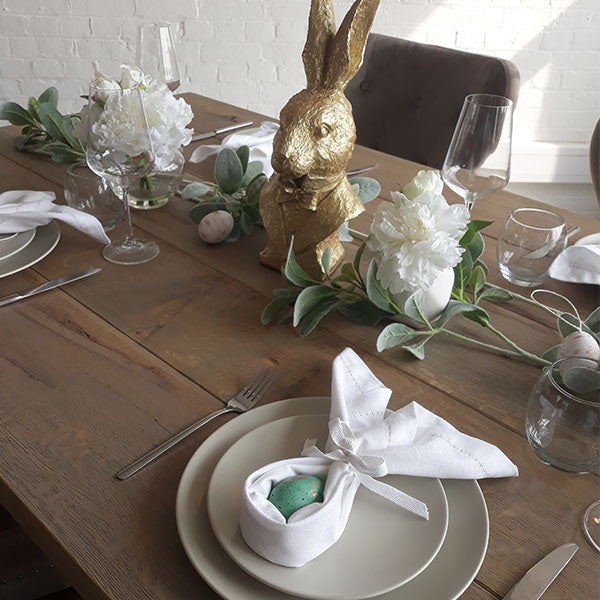 Oak Dining Table with Easter Napkins Setting
