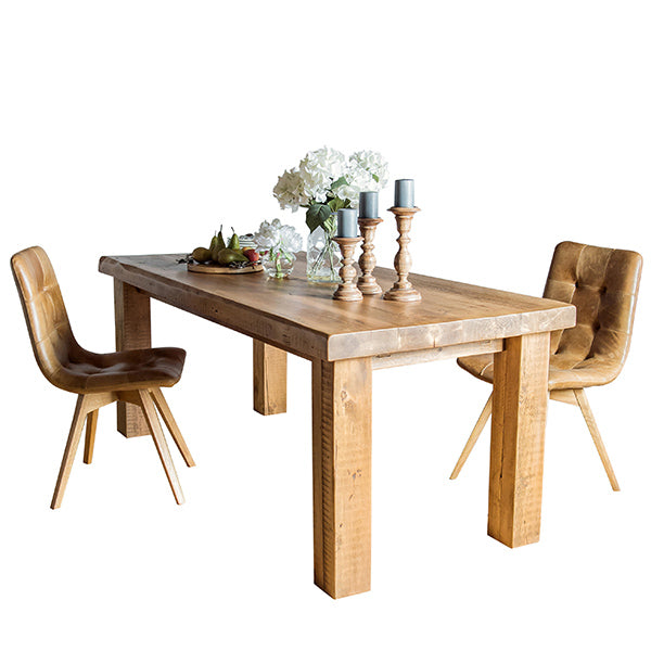 Beam Reclaimed Wood Dining Table and Leather Dining Chairs