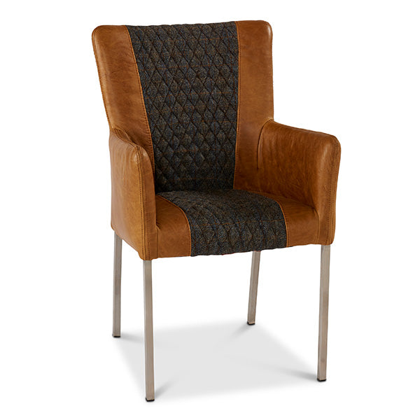 Eriksson Grand Leather and Harris Tweed Dining Chair