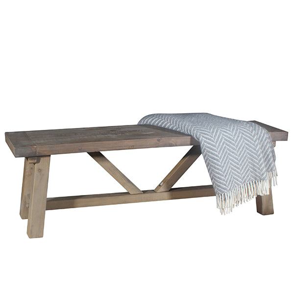 Reclaimed Wood Dining Bench with Patterned Throw