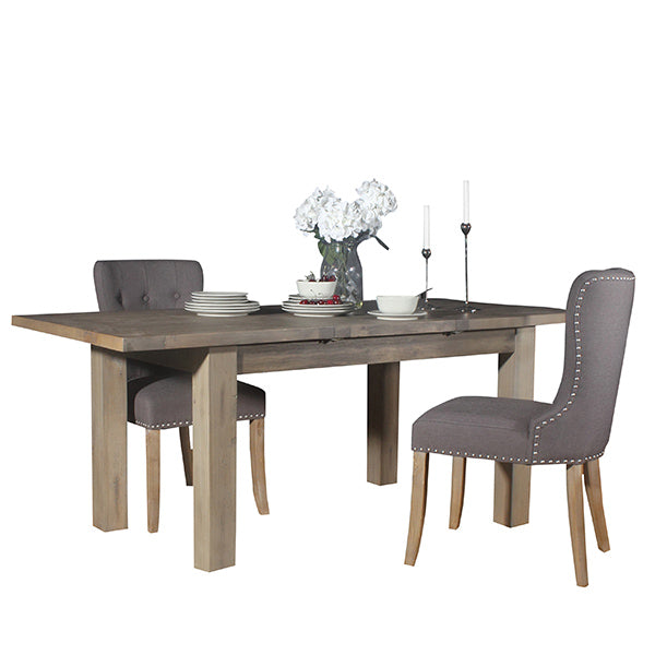 Farringdon Reclaimed Wood Dining Table and Grey Fabric Chairs