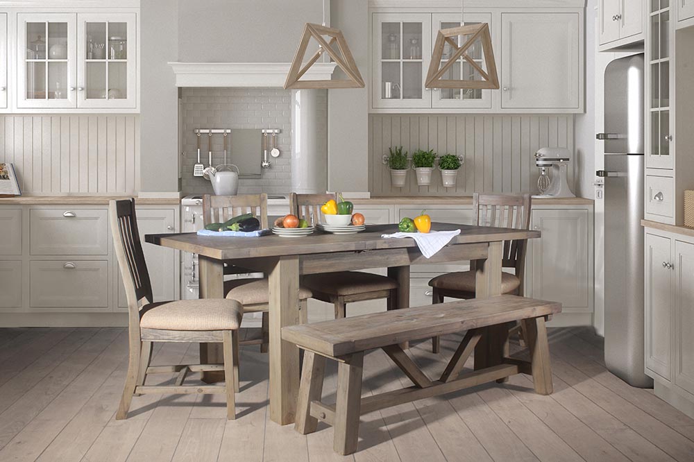 Farringdon Reclaimed Wood Dining Table and Chairs in Rustic Kitchen