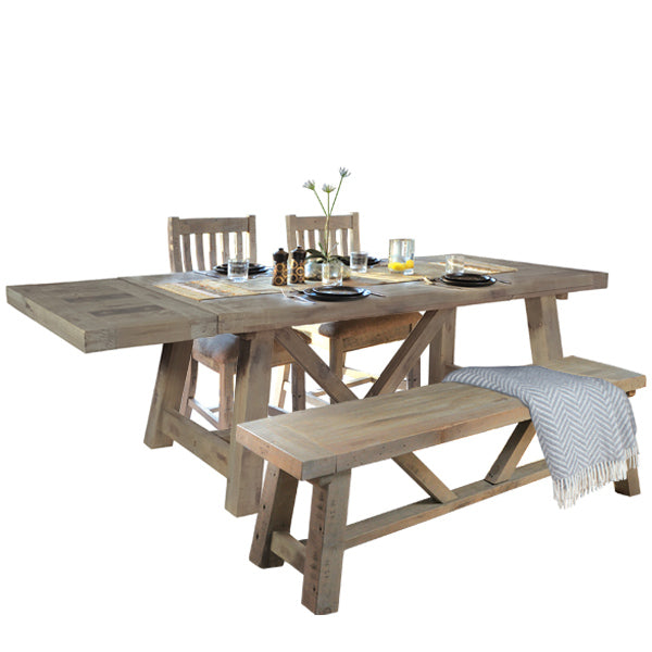 Large Farringdon Reclaimed Wood Trestle Table Dining Set