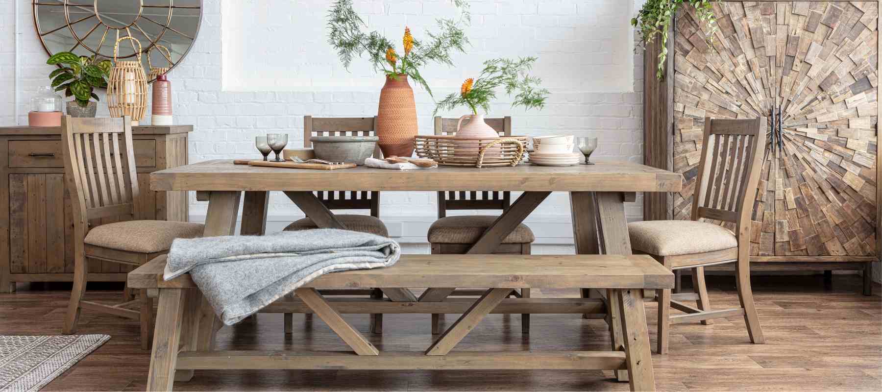 Farringdon Reclaimed Wood Trestle Table with dining bench 