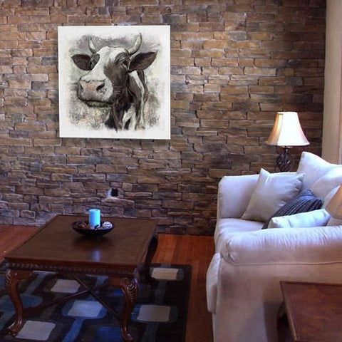 Contemporary modern art canvas painting cow portrait