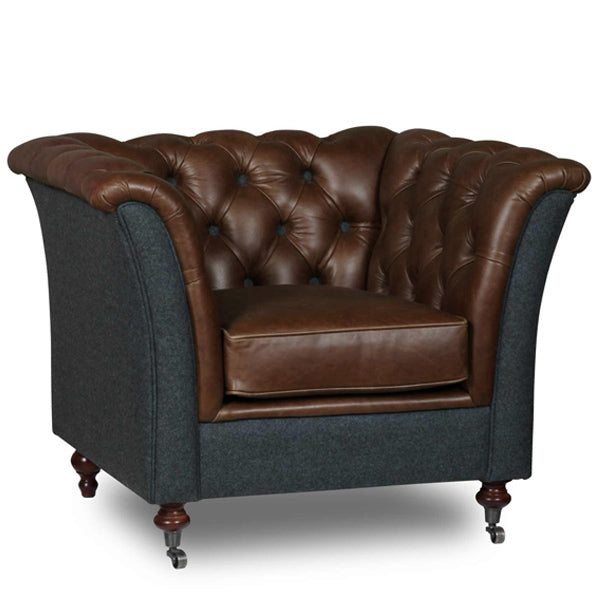Brown Leather and Wool Armchair