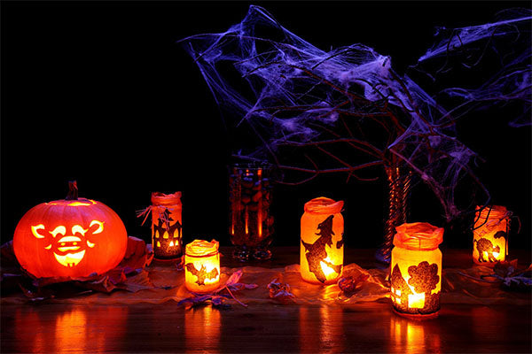 Halloween Decor with Pumpkins and Lanterns