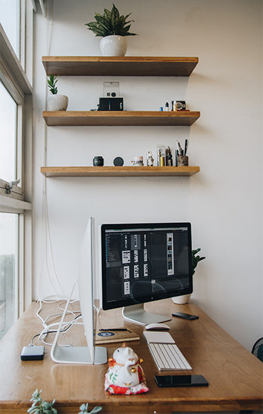 Home Office with Wooden Shelves
