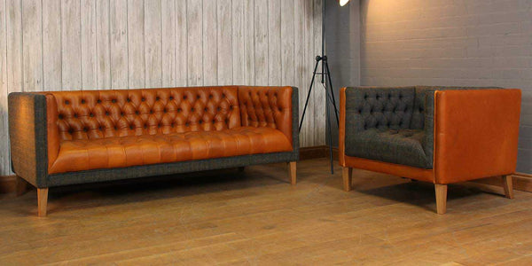 Bristol Leather and Harris Tweed Sofa
