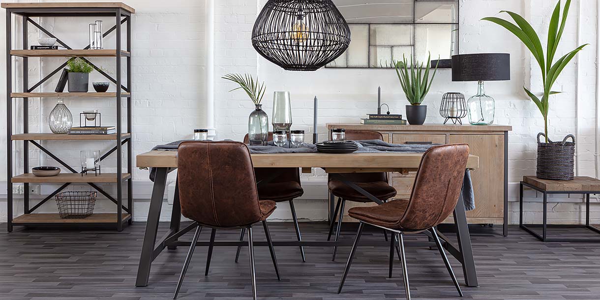 Lansdowne Industrial reclaimed wood dining table and chairs