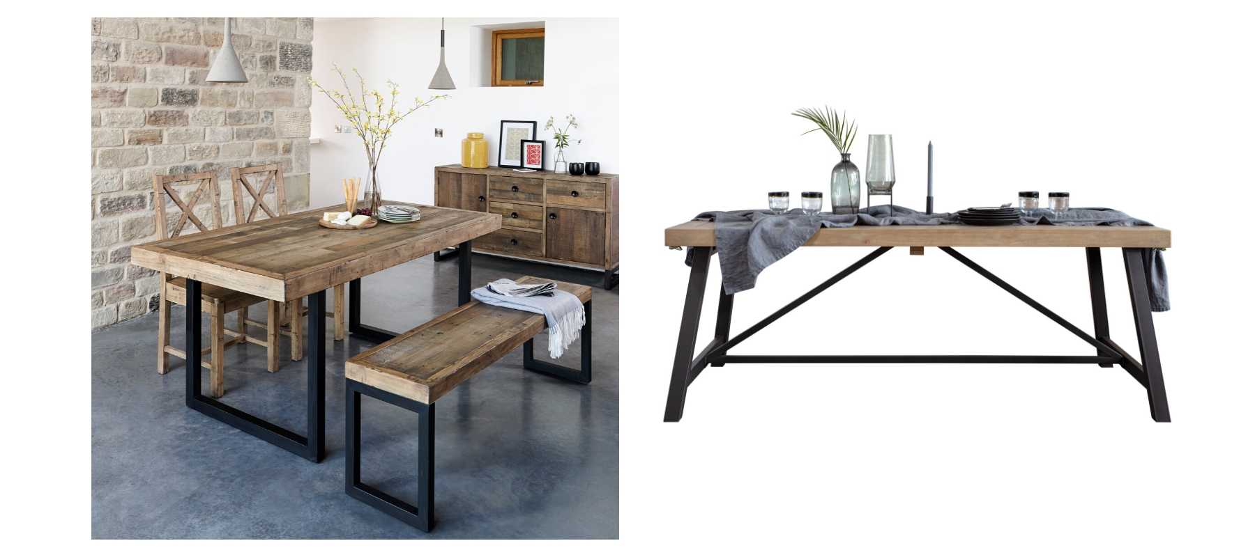 Standford Reclaimed Wood Table and Lansdowne Industrial Rustic Dining Table
