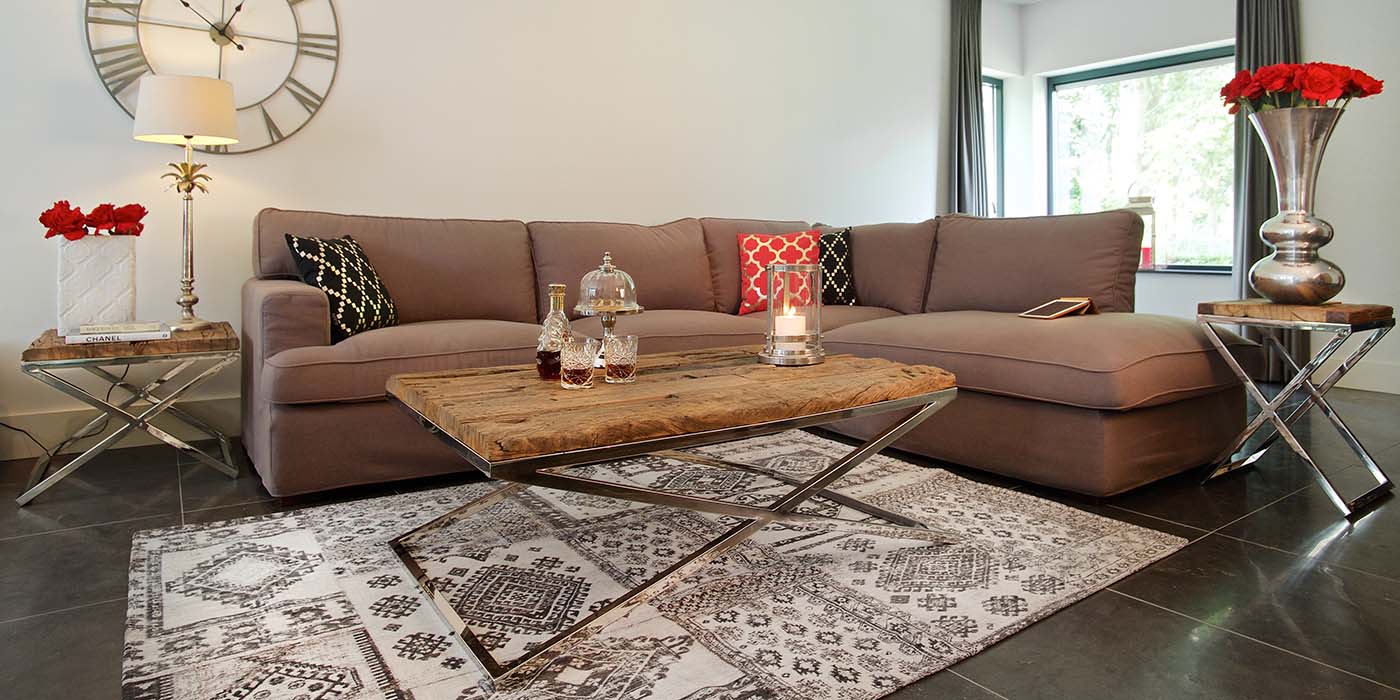 Luxe Kensington Reclaimed Wood Side Table in Living Room