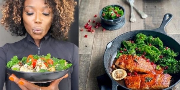 TV chef Lorraine Pascale with two dishes