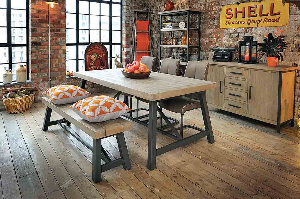 Lansdowne Reclaimed Wood Dining Table and Bench