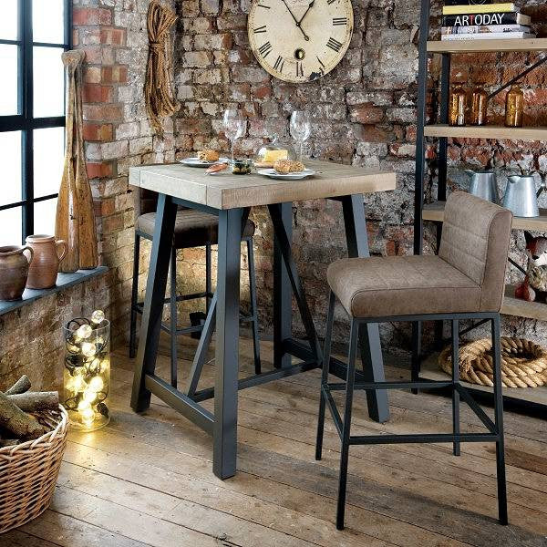 Industrial Lowry wooden high bar table and stools
