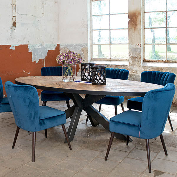Sussex Industrial Oval Dining Table and Daley Blue Chairs