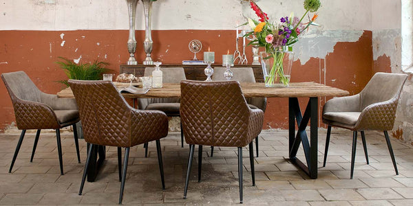 Luxe Kensington Industrial Reclaimed Wood Dining Table and Gustav Chairs 