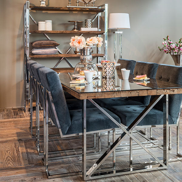 Luxe Kensington Reclaimed Wood Dining Table with glass top
