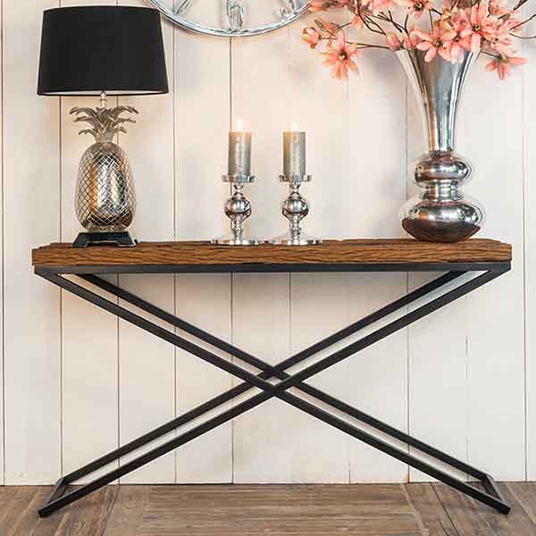 Luxe Kensington Reclaimed Wood Industrial Console Table
