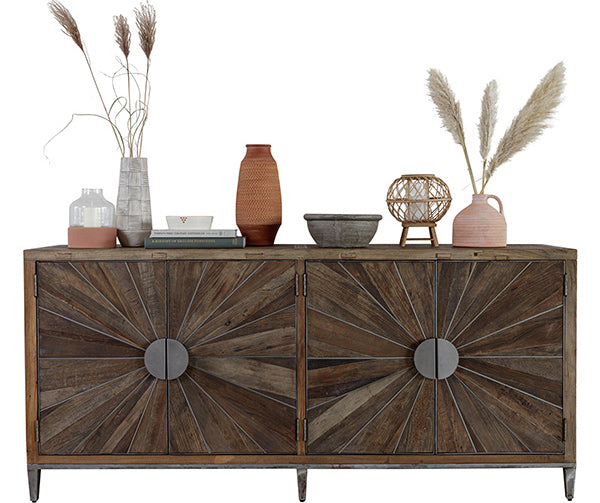 A large geometric sideboard made from reclaimed elm